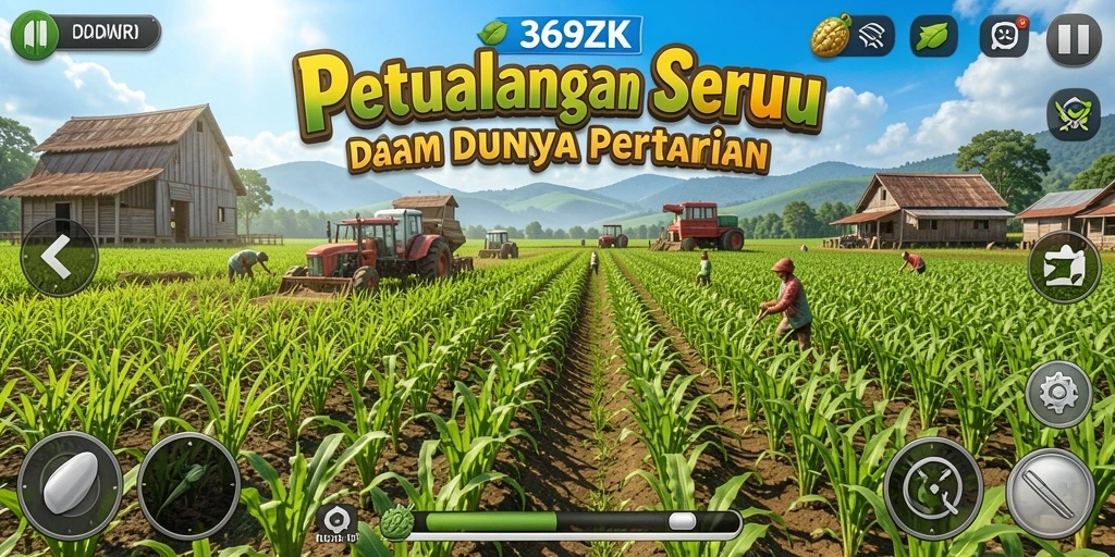 Tampilan gameplay seru dalam 369ZK saat mengelola ladang pertanian.