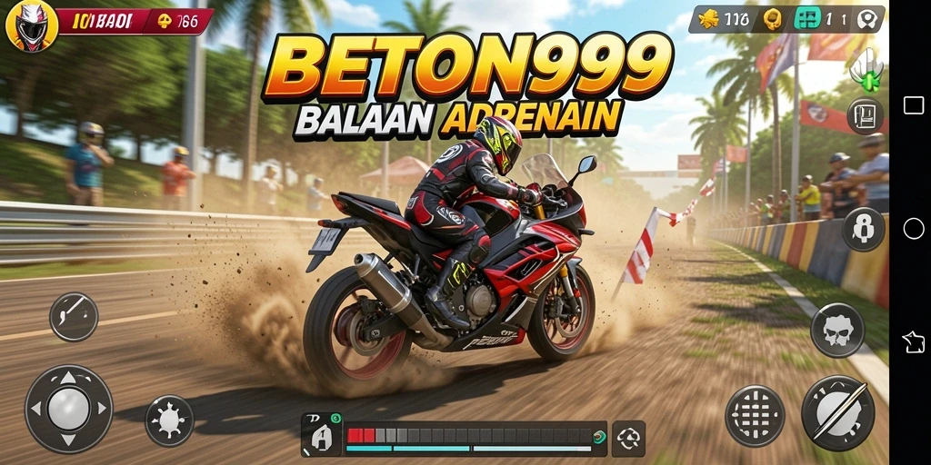 Gameplay menarik dari BETON999 dengan motor balap yang cepat.