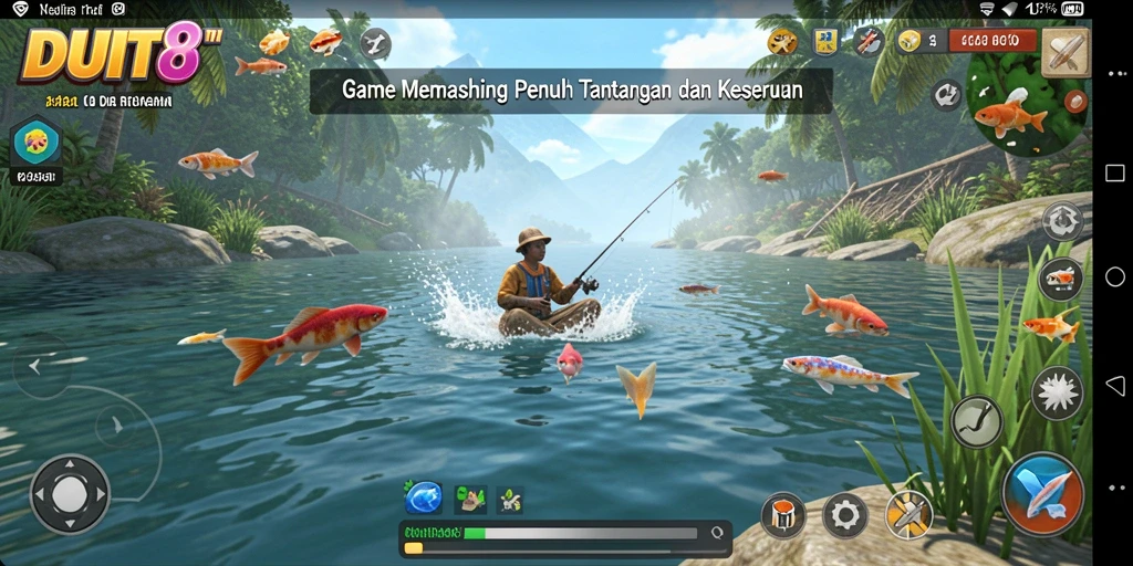 Tangkapan layar gameplay <strong>DUIT8</strong> menampilkan suasana memancing yang seru dan menantang.