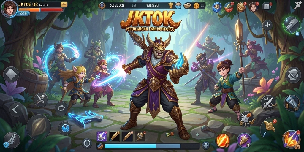 Screenshot utama JKTOK menampilkan aksi seru dalam pertarungan RPG.