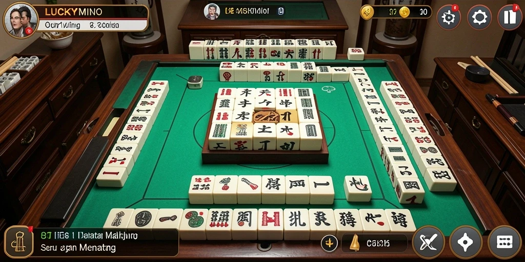 Screenshot gameplay <strong>LUCKYMINO</strong> menunjukkan keseruan permainan Mahjong yang menantang.