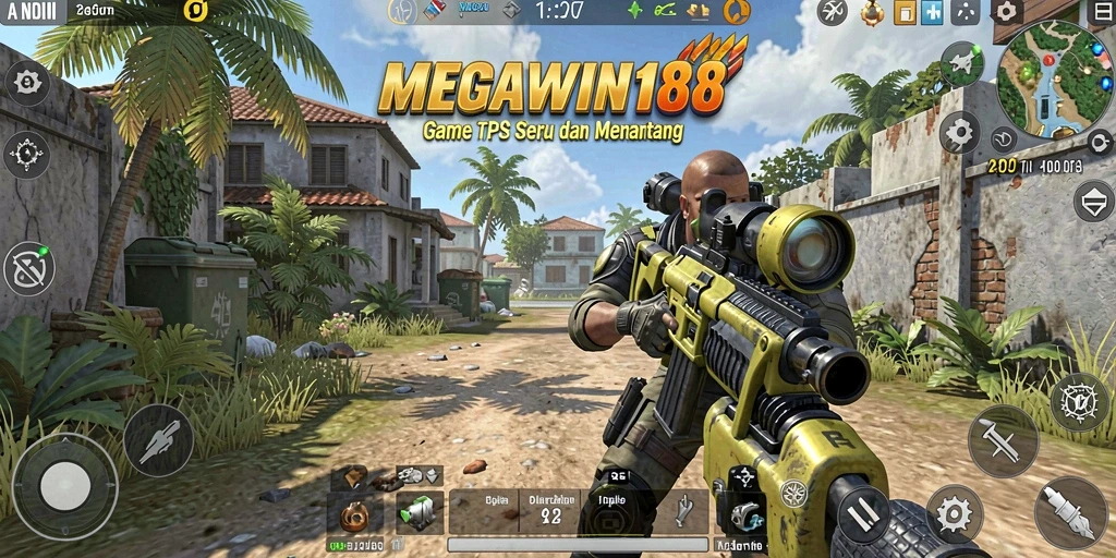 Screenshot gameplay seru dari MEGAWIN188, menampilkan aksi TPS yang intens.
