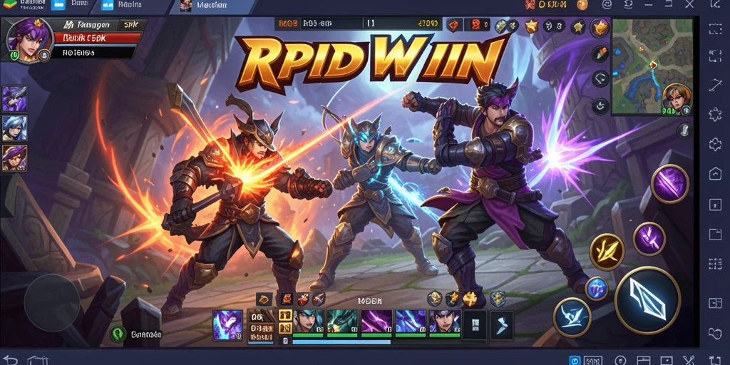 Screenshot gameplay RPIDWIN yang menunjukkan aksi seru dalam pertempuran MOBA.