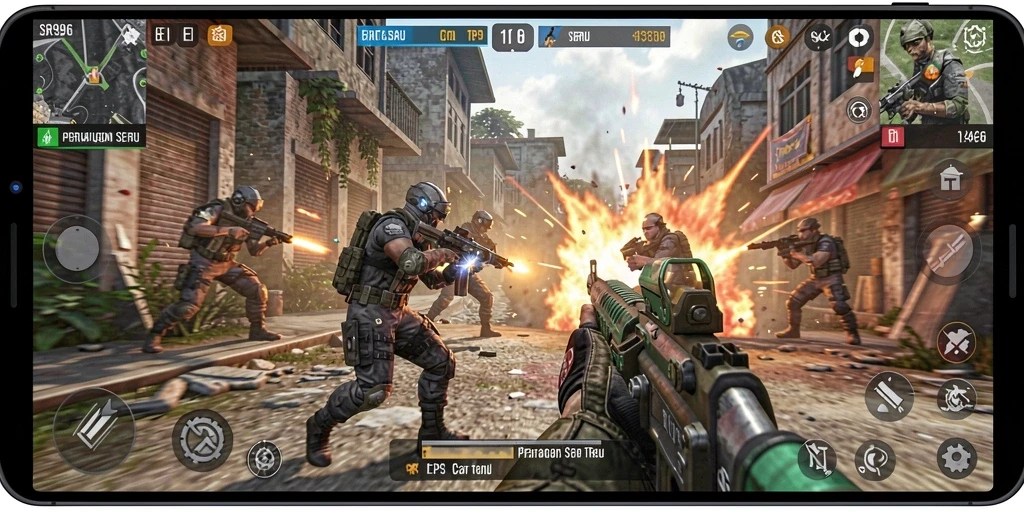 Tangkapan layar menunjukkan aksi intens dalam gameplay TPS SR996.