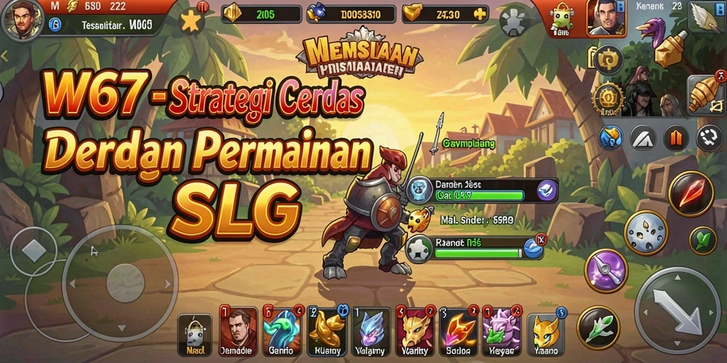 Tangkapan layar gameplay <strong>W67</strong> yang menampilkan aksi strategis dan pembangunan kerajaan.
