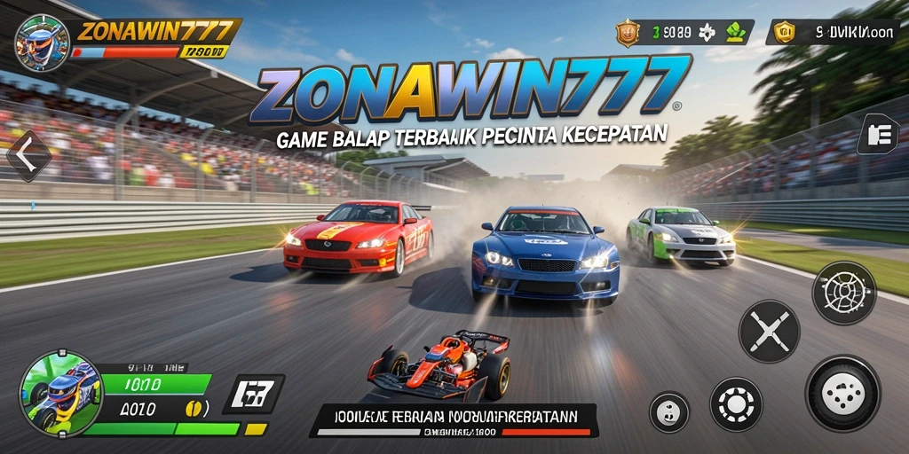 Screenshot gameplay ZONAWIN777 yang menampilkan balapan mendebarkan.